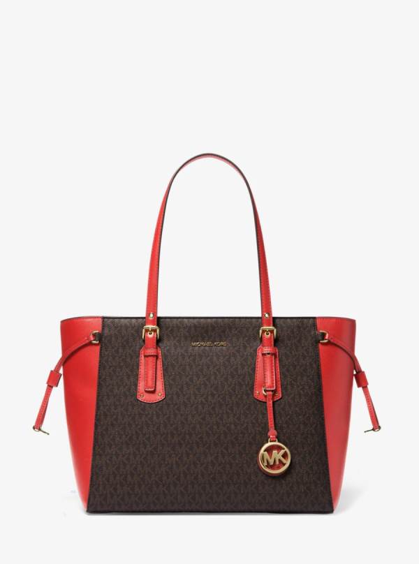 Damske Prenosná Taška Michael Kors Voyager Medium Logo Hnede - Kabelky Michael Kors Sleva | NWFMZ-5439